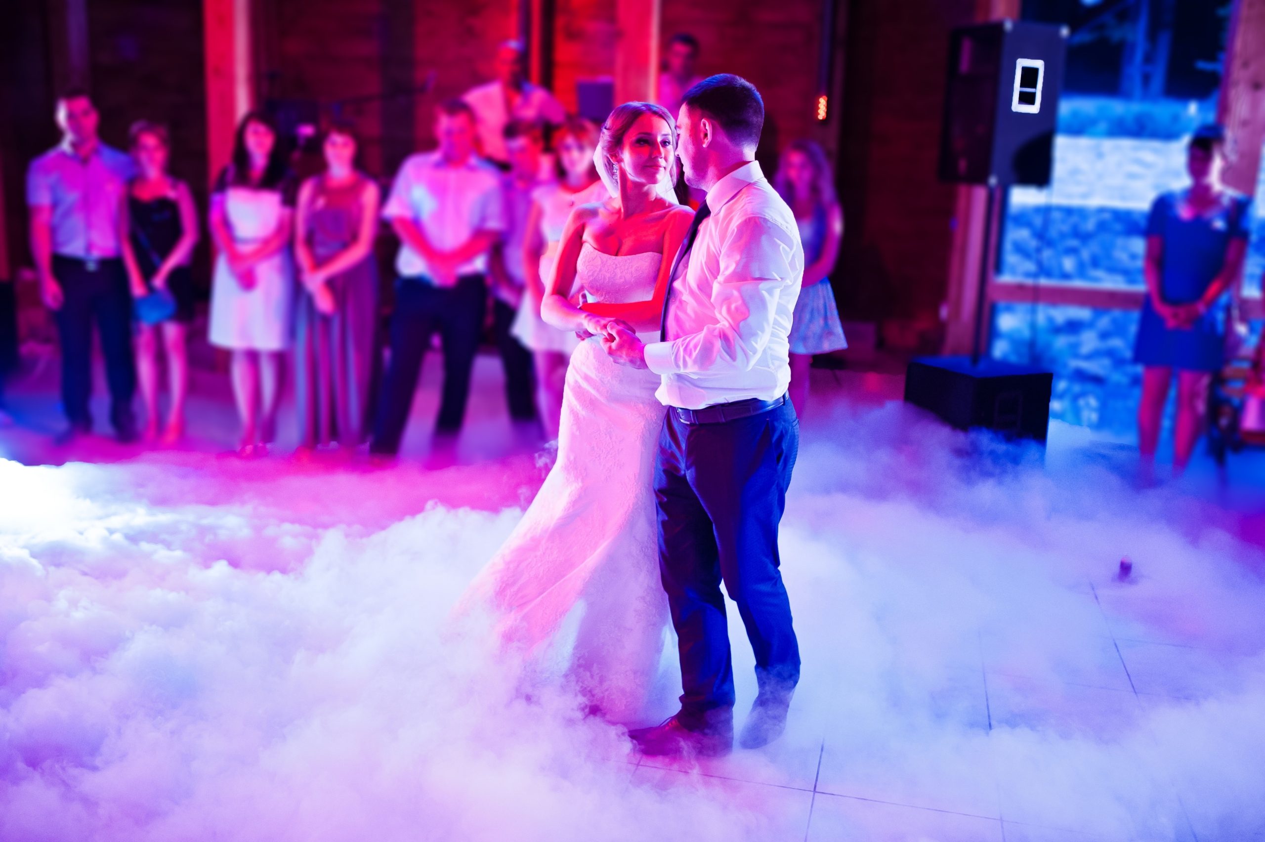 Wedding couple dancing in the clouds